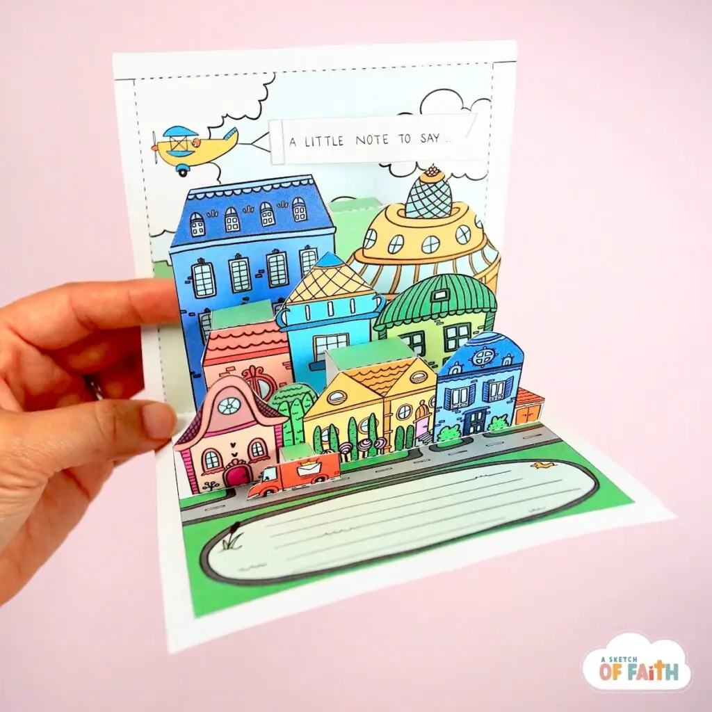 popup card city scene A sketch of faith 1