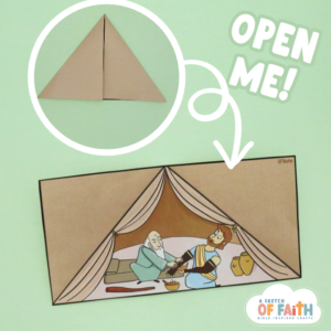 Photo of a paper Bible craft showing Jacob tricking Isaac for Esau's birthright blessing