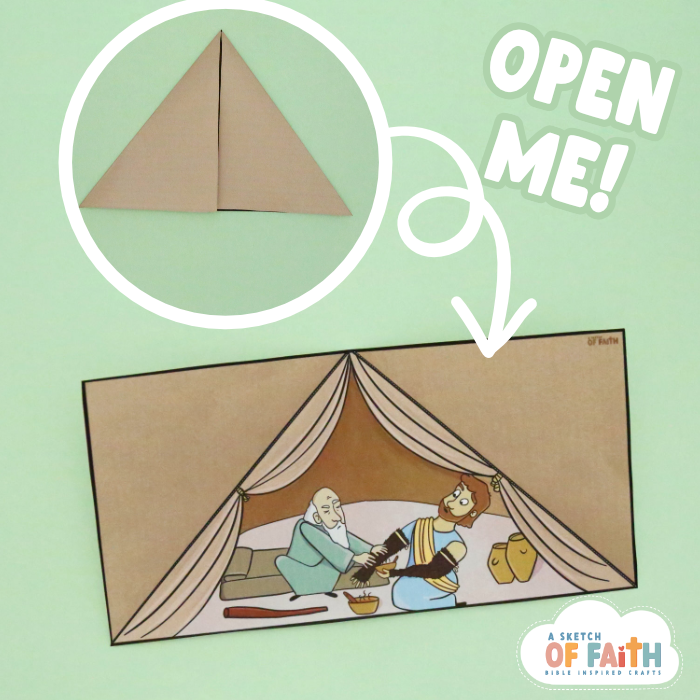 Photo of a paper Bible craft showing Jacob tricking Isaac for Esau's birthright blessing